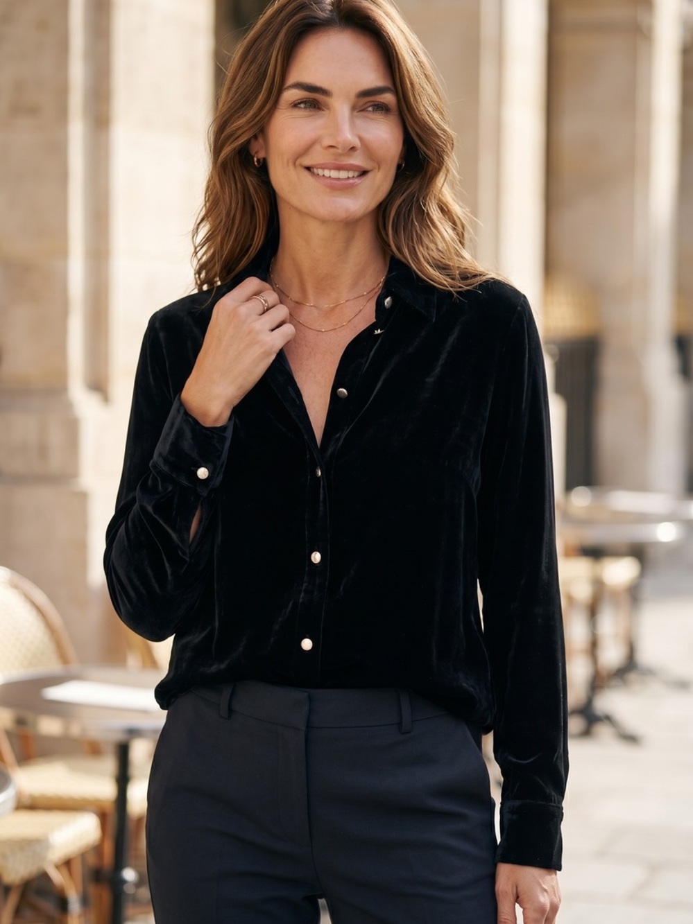 Joseph Black Velvet Top with Embroidered Label